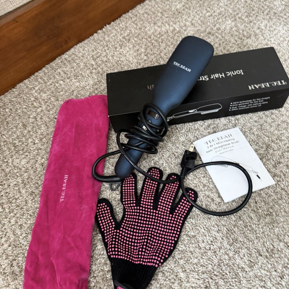 Tec.bean ionic hair straightener brush MX-1699B Black & Pink New